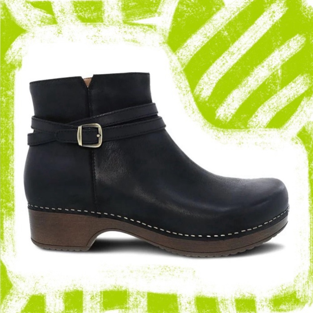 Worn ONCE Dansko Brook Boot Bootie Black Burnished Nubuck Leather Size 38